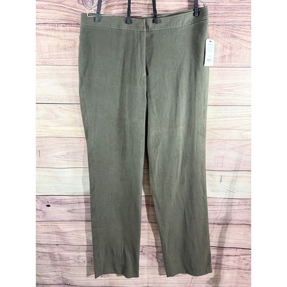Anne Klein II New Frontier Pants Size 16 Solid Loden Green Faux Suede RP33D4